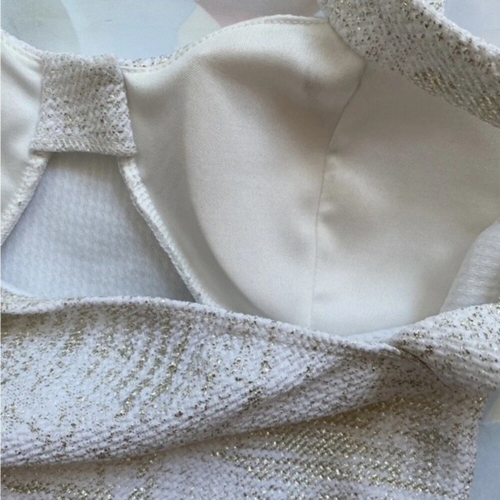 Charlotte Russe Cropped Top Size Small Stretch White &Gold Glitter Cami - Picture 12 of 12